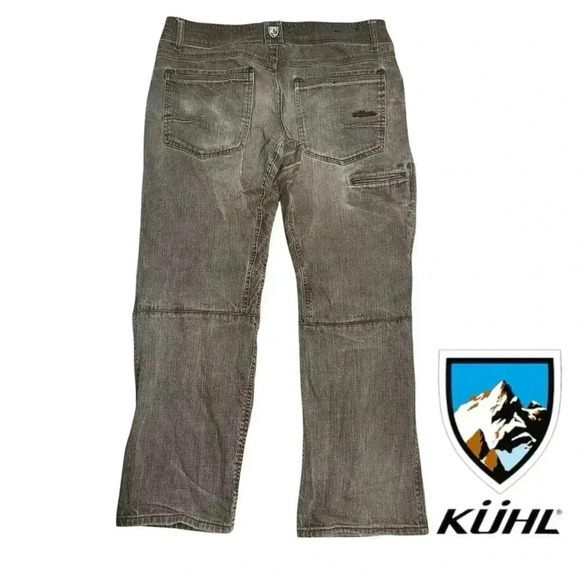 Kuhl Men’s Cargo Utility Pant RIOT Vinatge Patina dye 34x27 Tan Double Knee Work - Picture 1 of 13